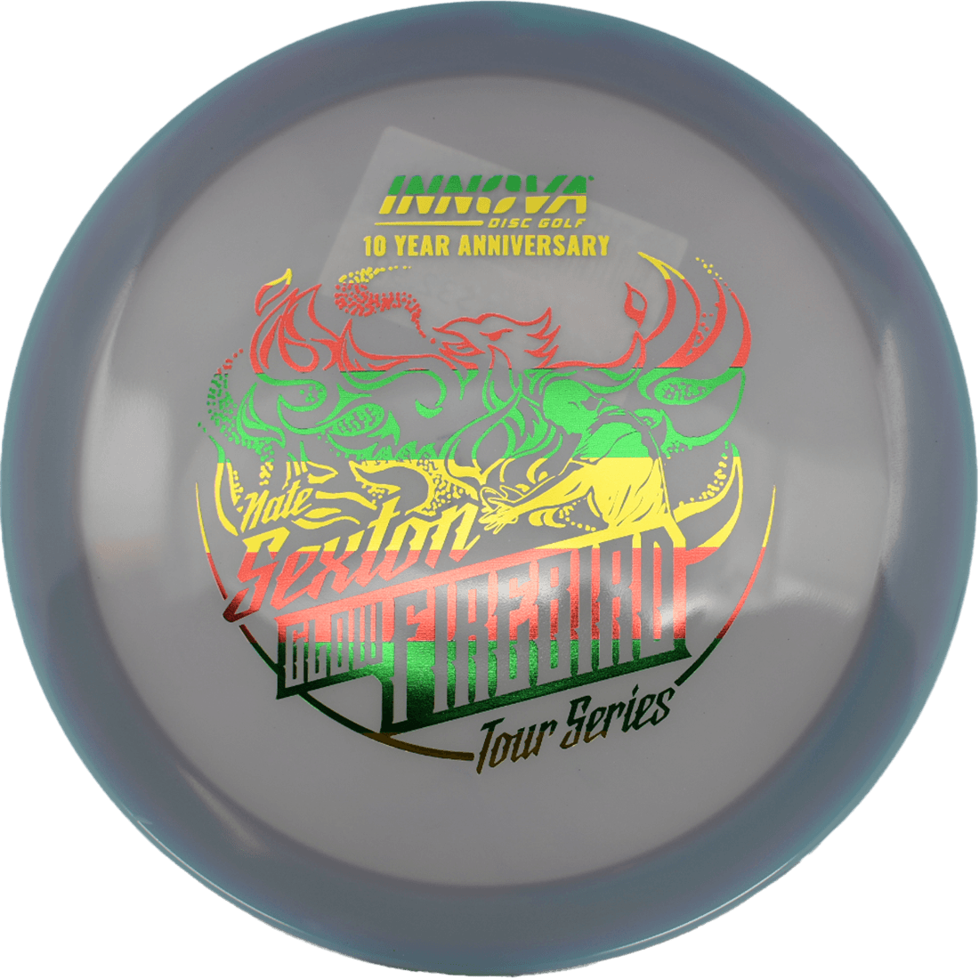 173 - 75g - Slate Blue - ish (Rasta Foil) Proto Glow Champion - Nate Sexton Tour Series Innova Firebird - Skyline Disc Golf