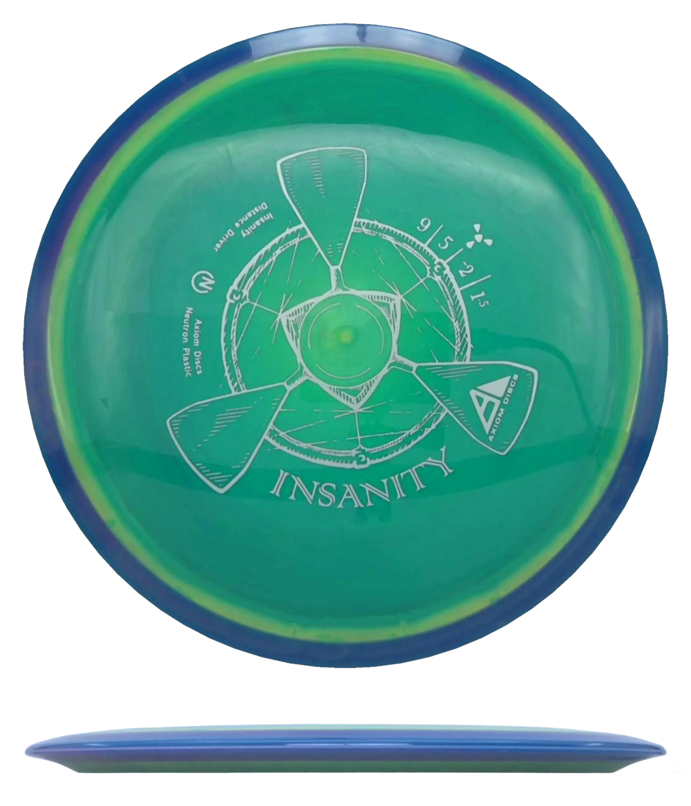 Axiom Insanity - Neutron / 171g - 7-Up Swirl w/ Blue/Pink Marble Rim (Silver)
