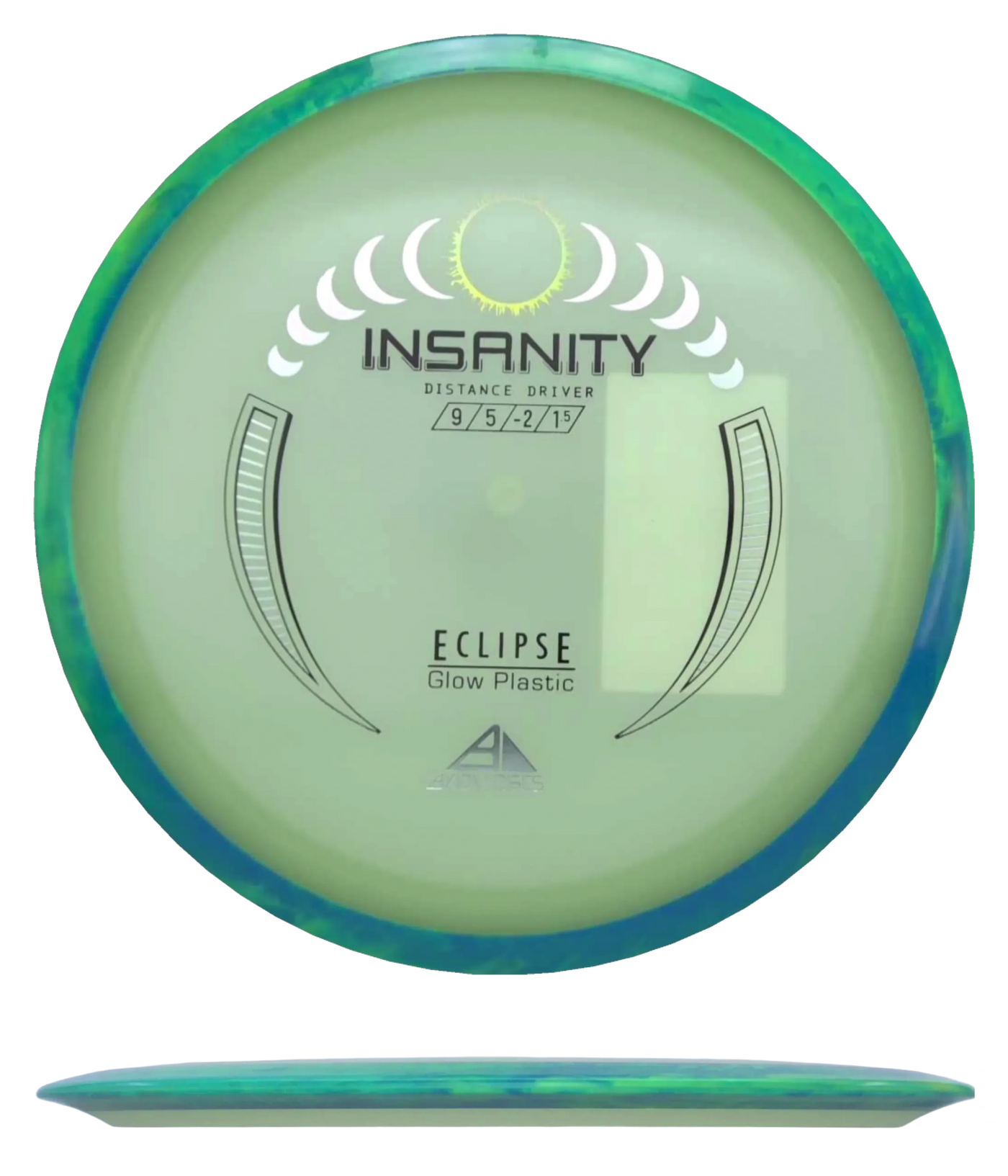 Axiom Insanity - Eclipse / 167g - Glow w/ Blue/Green Marble Rim (Silver)