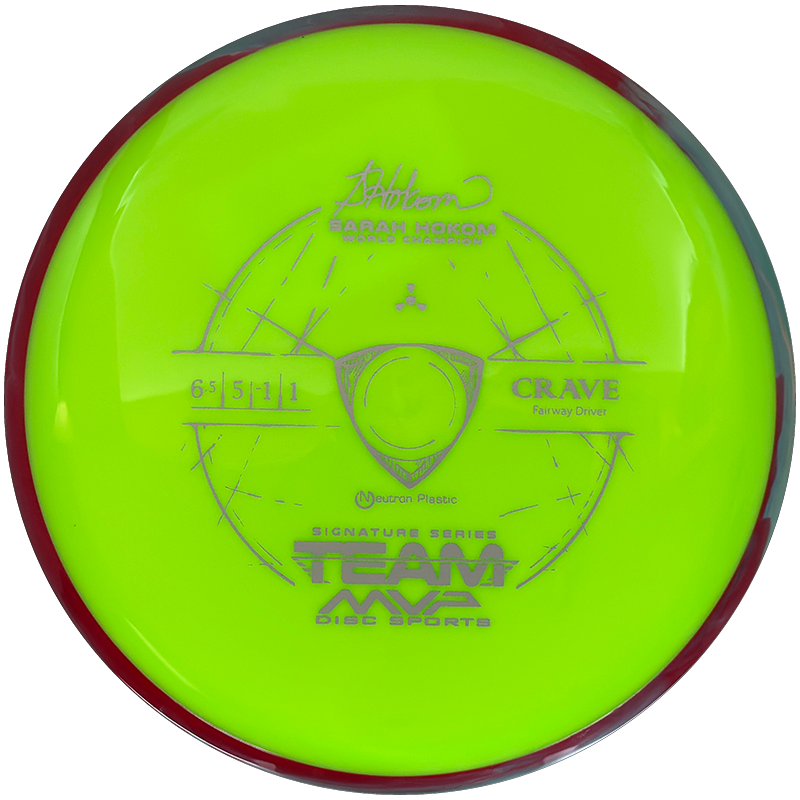 Axiom Crave Axiom Crave - Neutron / 158g - Chartreuse w/ Red/Gray Marble Rim (Gray - Sarah Hokom Team Series) - Skyline Disc Golf