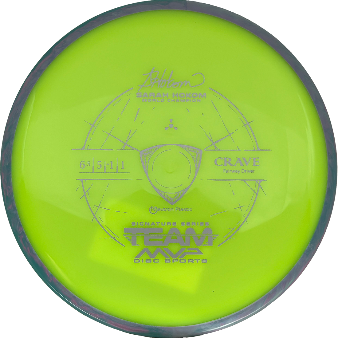 Axiom Crave Axiom Crave - Neutron / 174g - Highlighter Yellow w/ Teal/Gray Marble Rim (Gray - Sarah Hokom Team Series) - Skyline Disc Golf