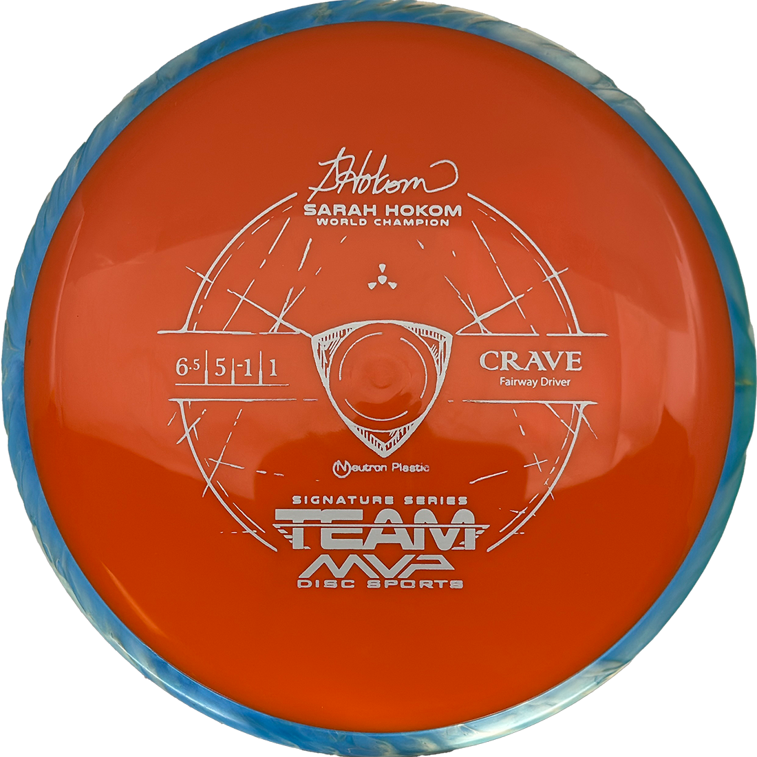 Axiom Crave Axiom Crave - Neutron / 161g - Orange w/ Sky Blue Marble Rim (Gray - Sarah Hokom Team Series) - Skyline Disc Golf