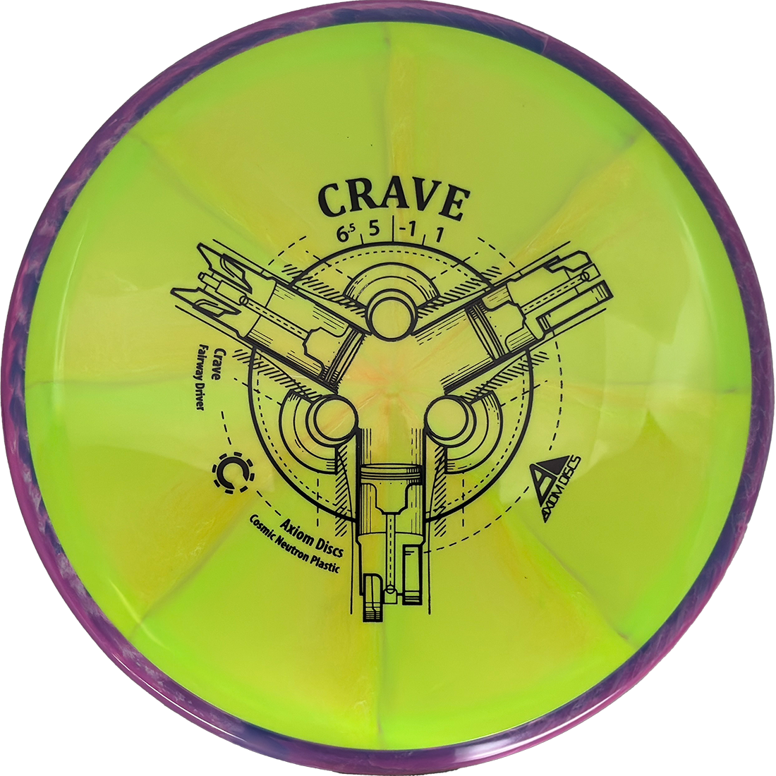 Axiom Crave Axiom Crave - Cosmic Neutron / 166g - Yellow Green Burst w/ Purple Marble Rim (Black) - Skyline Disc Golf