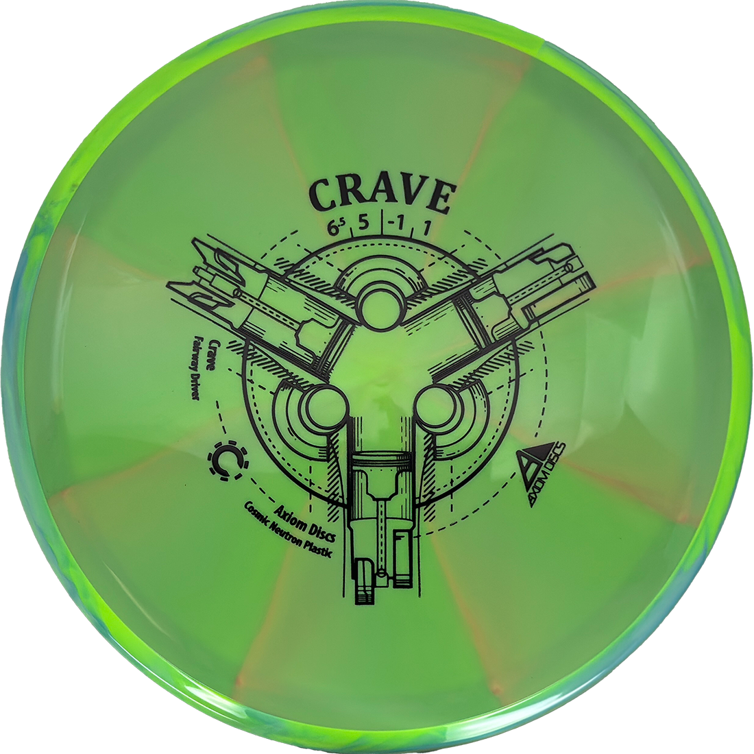 Axiom Crave Axiom Crave - Cosmic Neutron / 158g - Green-ish Burst w/ Lemon Lime Marble Rim (Black) - Skyline Disc Golf