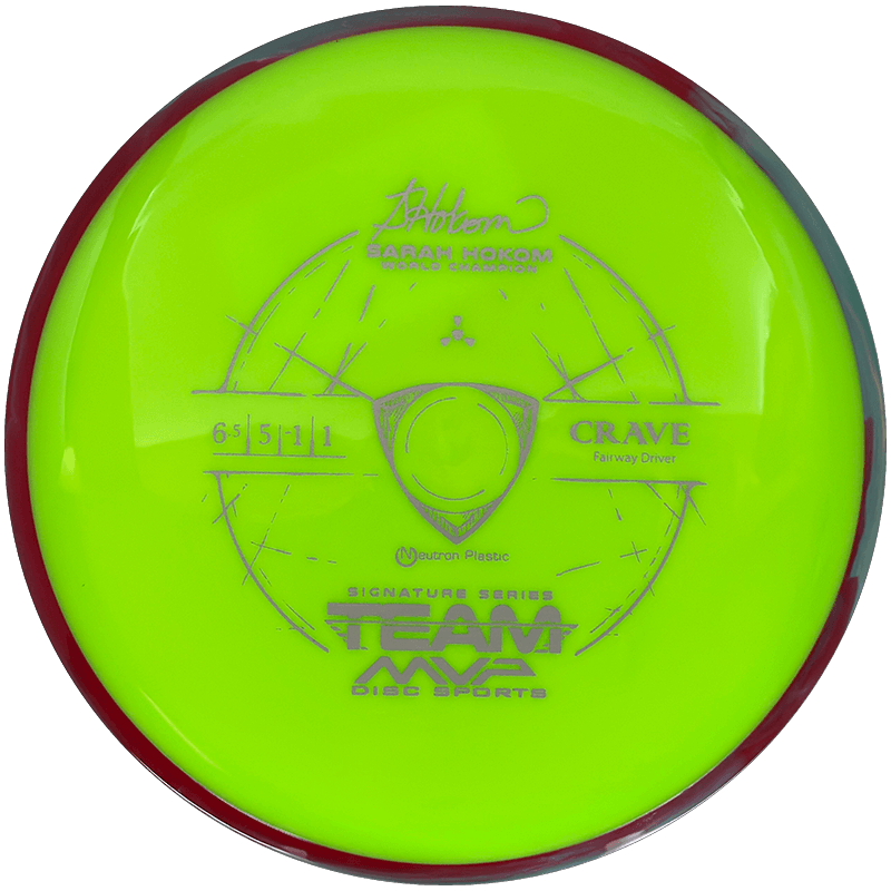 Axiom Crave Axiom Crave - Neutron / 158g - Chartreuse w/ Red/Gray Marble Rim (Gray - Sarah Hokom Team Series) - Skyline Disc Golf