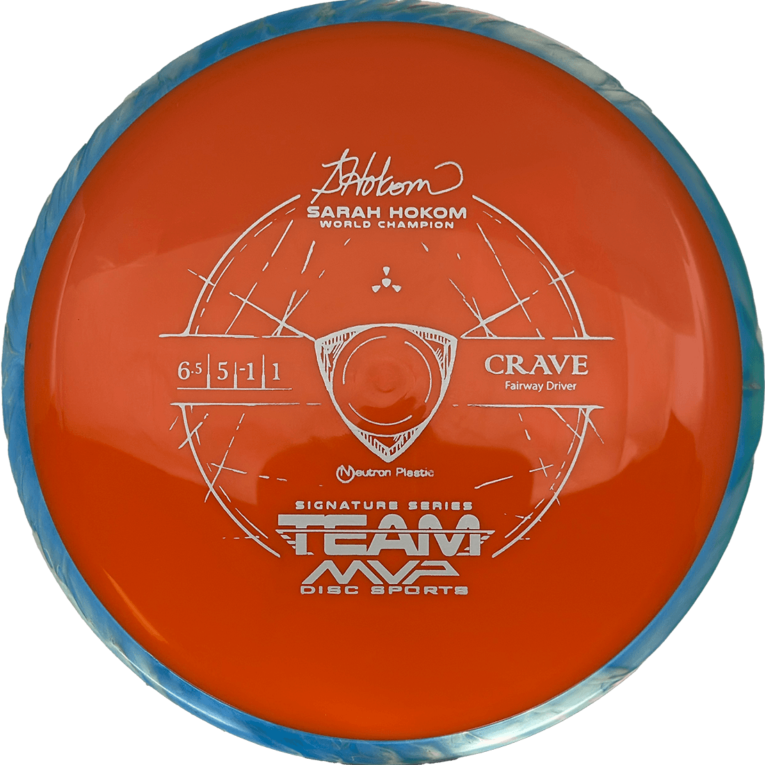 Axiom Crave Axiom Crave - Neutron / 161g - Orange w/ Sky Blue Marble Rim (Gray - Sarah Hokom Team Series) - Skyline Disc Golf