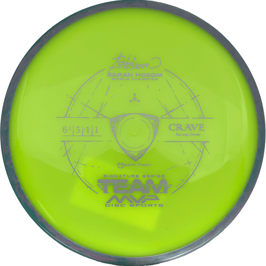 Axiom Crave Axiom Crave - Neutron / 174g - Highlighter Yellow w/ Teal/Gray Marble Rim (Gray - Sarah Hokom Team Series) - Skyline Disc Golf