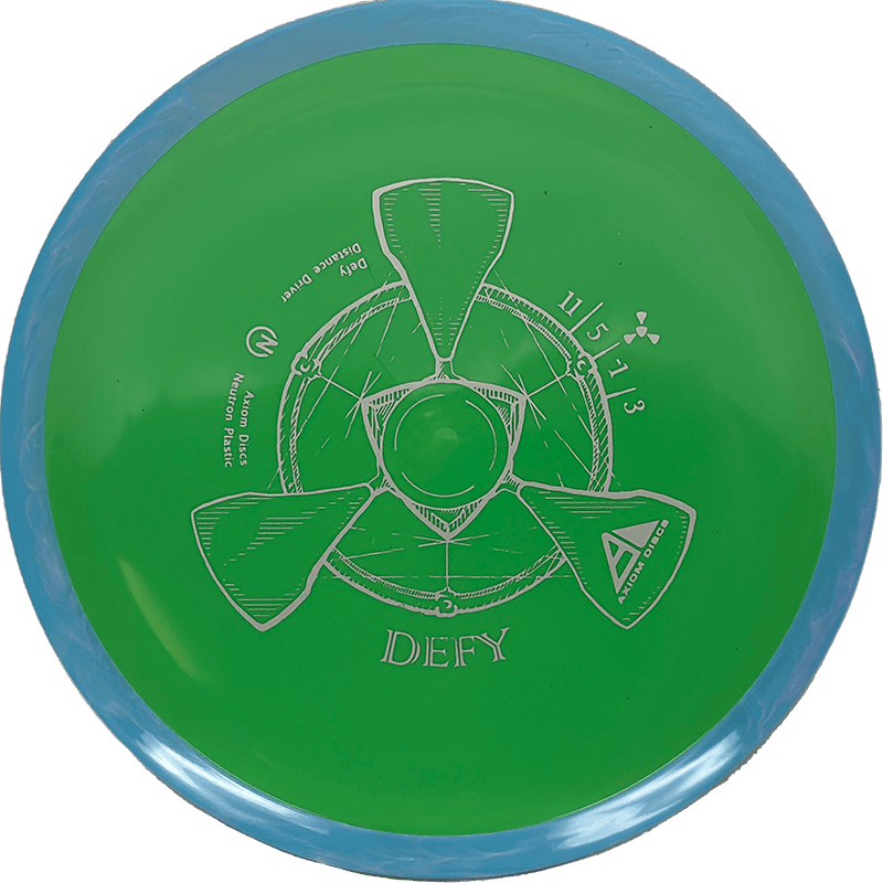 166g - Lime w/ Sky Blue Rim (Gray) Neutron Axiom Defy - Skyline Disc Golf