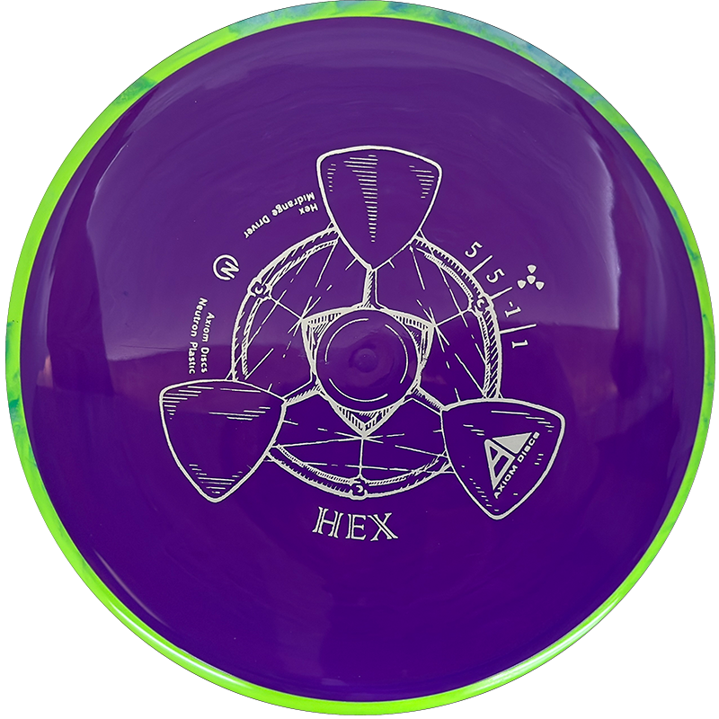 Axiom Hex Axiom Hex - Neutron / 173g - Purple w/ Highlighter Yellow Marble Rim (Gray) - Skyline Disc Golf