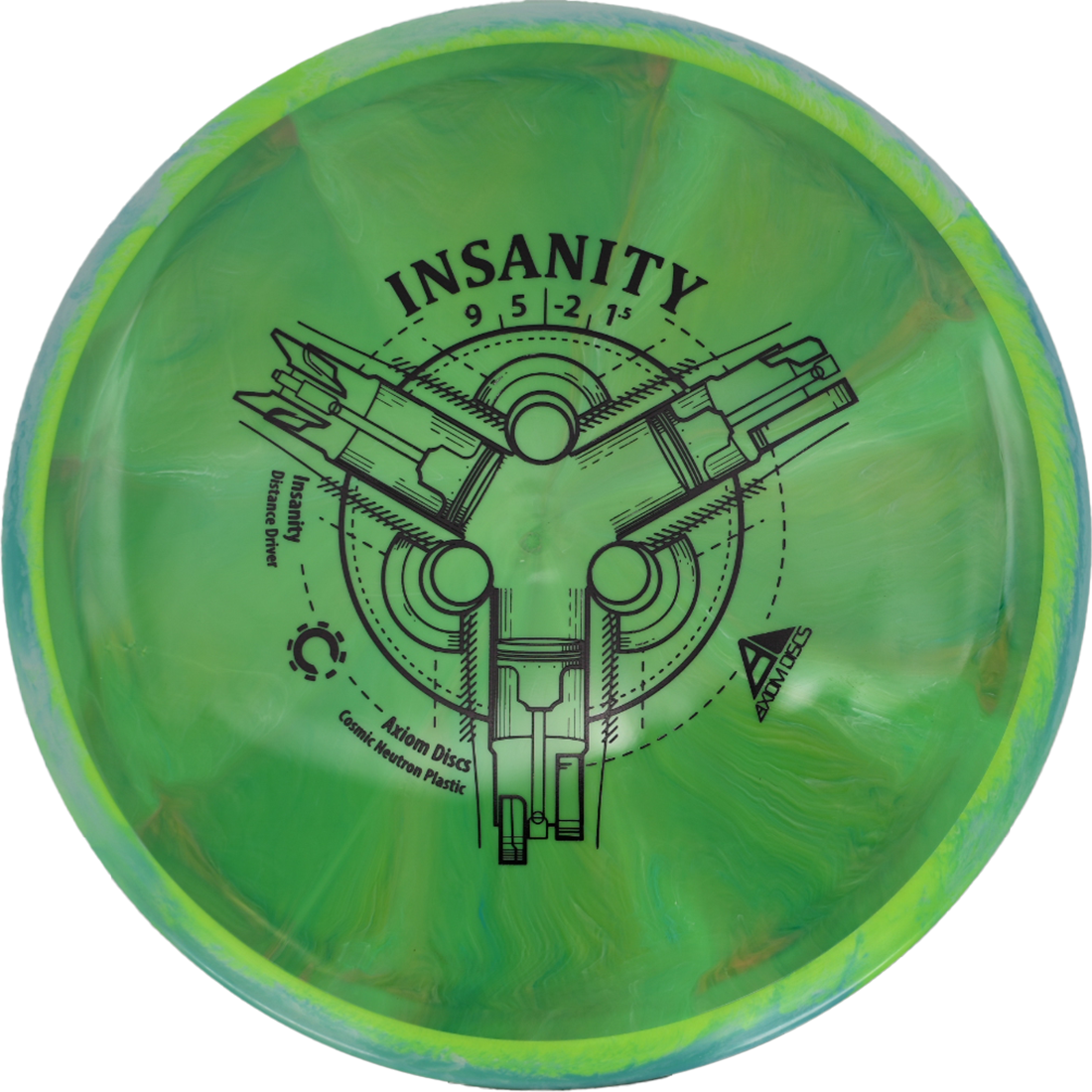 Axiom Insanity Axiom Insanity - Cosmic Neutron / 166g - Green Burst w/ Lemon/Green Marble Rim (Black) - Skyline Disc Golf