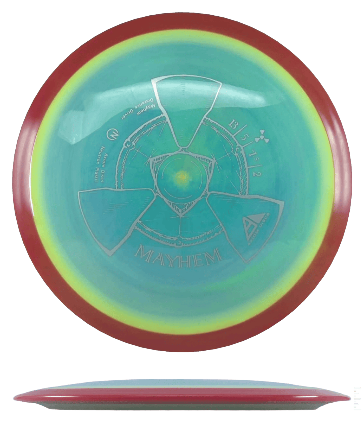 Axiom Mayhem Axiom Mayhem - Neutron / 173g - Dirty Yellow/Green Swirl w/ Orange Rim (Gray) - Skyline Disc Golf