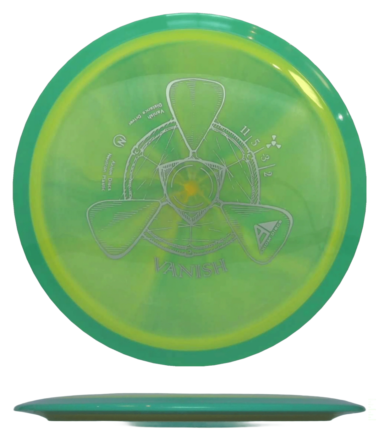 Axiom Vanish - Neutron / 169g - Yellow/Green Swirl w/ Mint Rim (Silver) Skyline Disc Golf