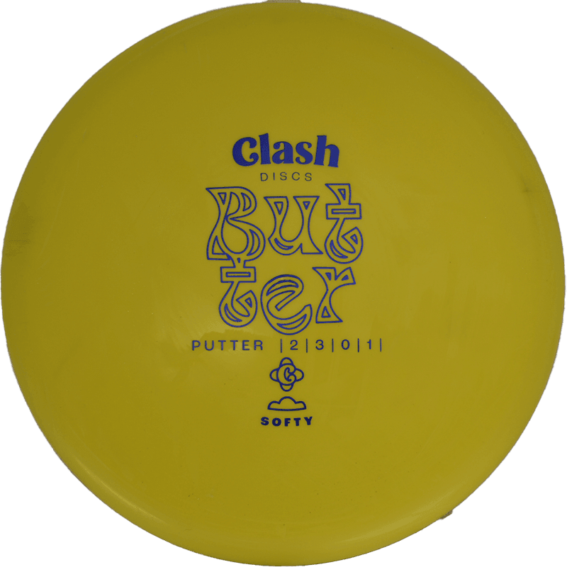 172g - Yellow (Royal Blue Foil) Softy Clash Discs Butter - Skyline Disc Golf