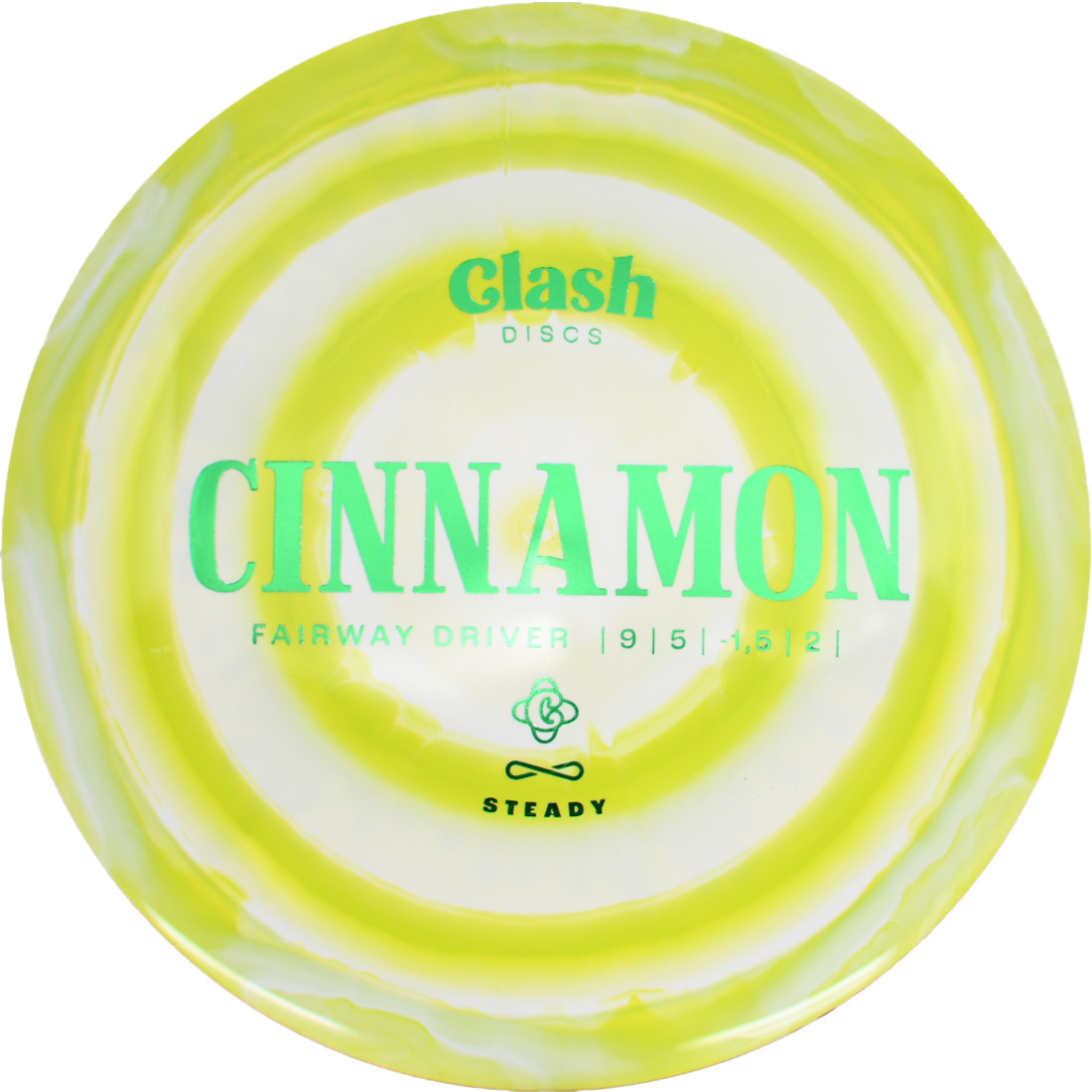 Clash Discs Cinnamon Clash Discs Cinnamon - Steady Ring / 173g - Chartreuse Swirl (Green Foil) *052* - Skyline Disc Golf