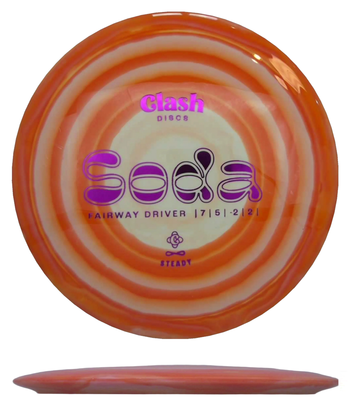Clash Discs Soda - Steady Ring / 172g - Orange Swirl (Magenta Foil) - Skyline Disc Golf