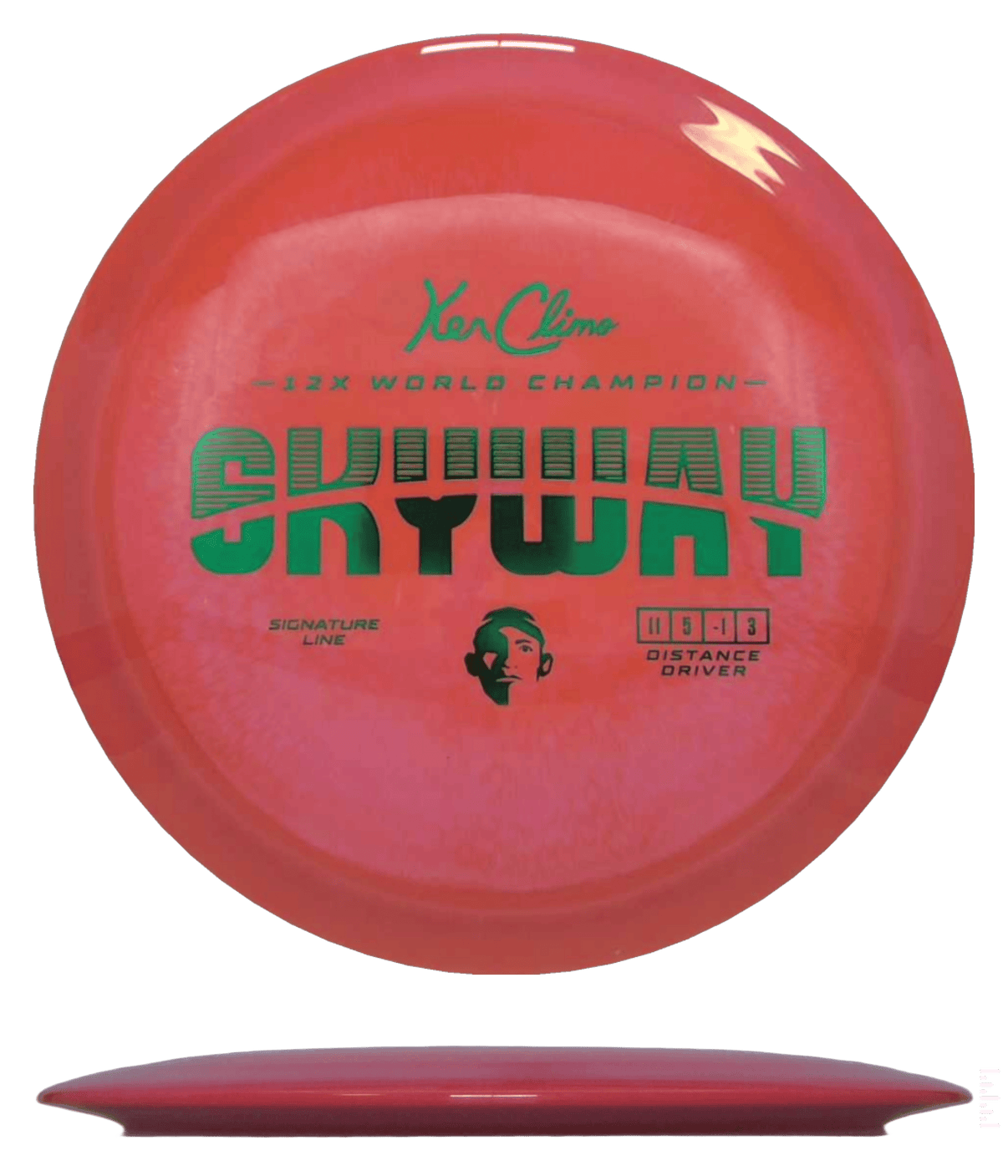 159g - Red Orange Melon Swirl (Green Foil) Signature Line Climo Discs Skyway - Skyline Disc Golf