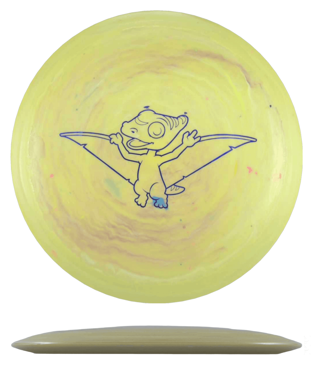 128g - Dirty Mustard Yellow (Blue Foil) Egg Shell Dino Discs Pterodactylus - Skyline Disc Golf