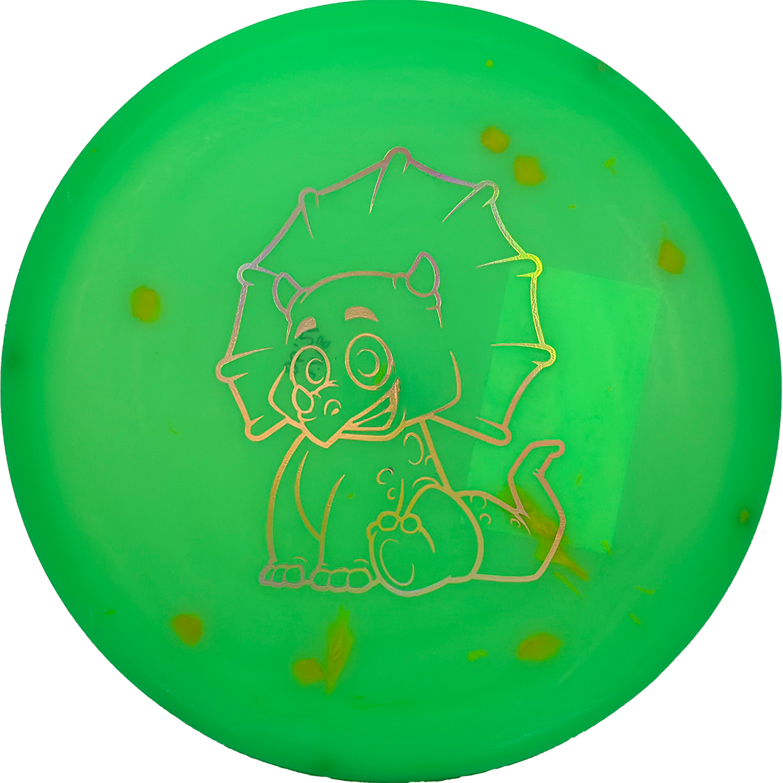 Dino Discs Triceratops Dino Discs Triceratops - Egg Shell / 121g - Lime Green (Gold Chrome) - Skyline Disc Golf