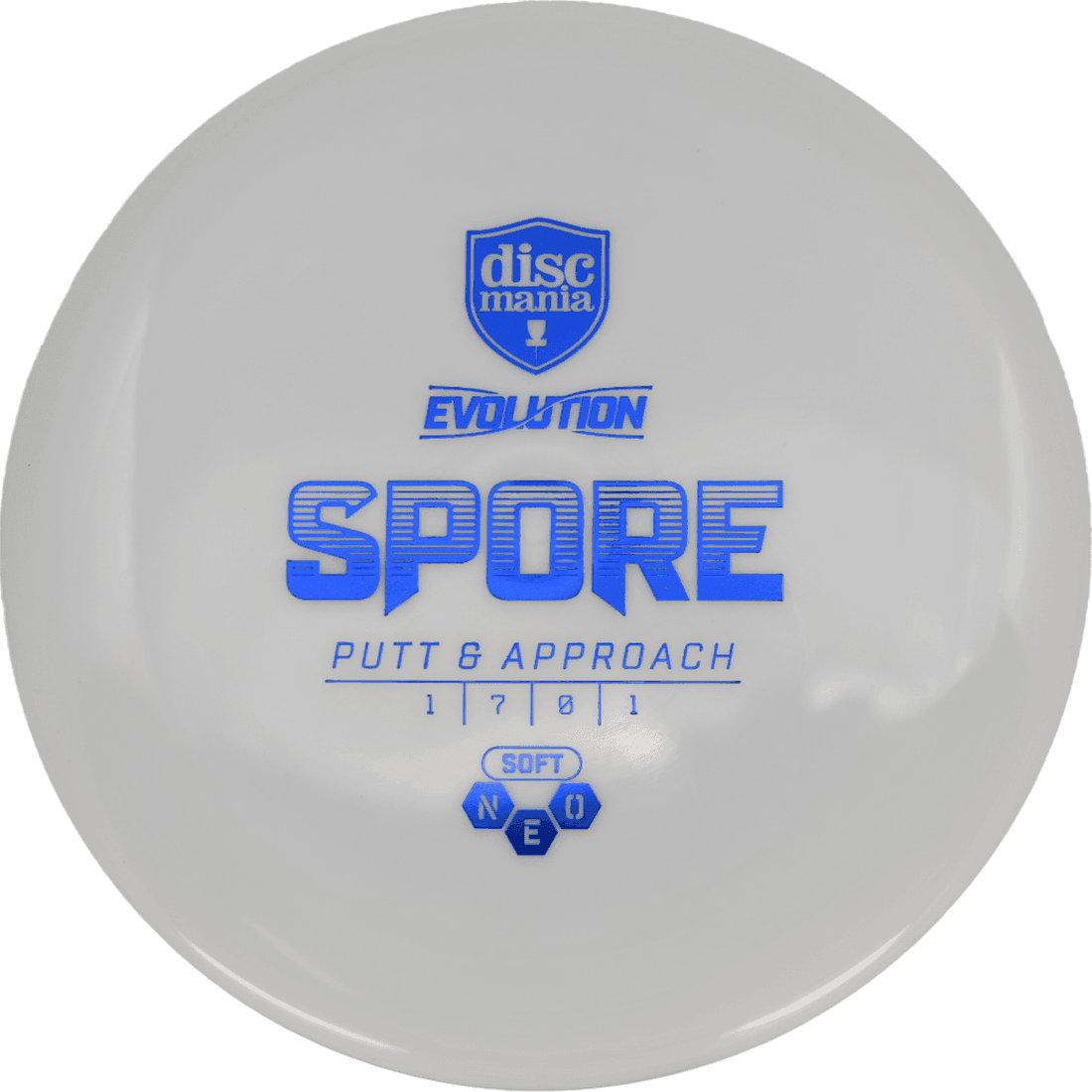 159g - White (Blue Foil) Soft Neo Discmania Spore - Skyline Disc Golf