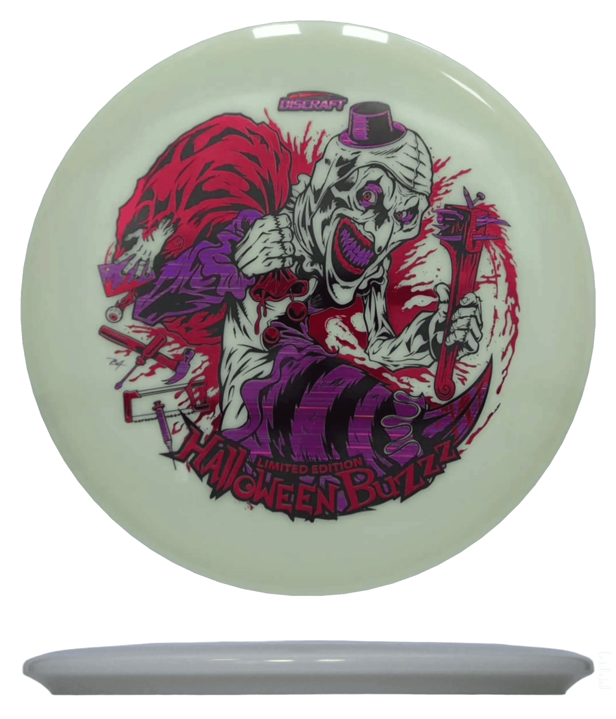 177+ - White (Red Foil/Scratched Magenta Foil) Tri Foil Glo Discraft Buzzz - Skyline Disc Golf