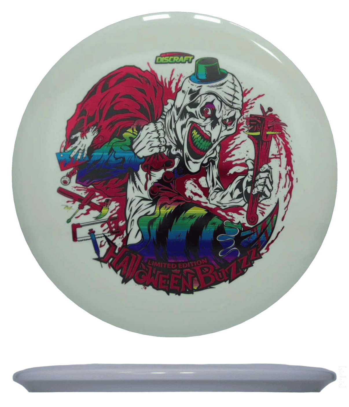 177+ - White (Scratched Red/Scratched Rainbow Foil) Tri Foil Glo Discraft Buzzz - Skyline Disc Golf
