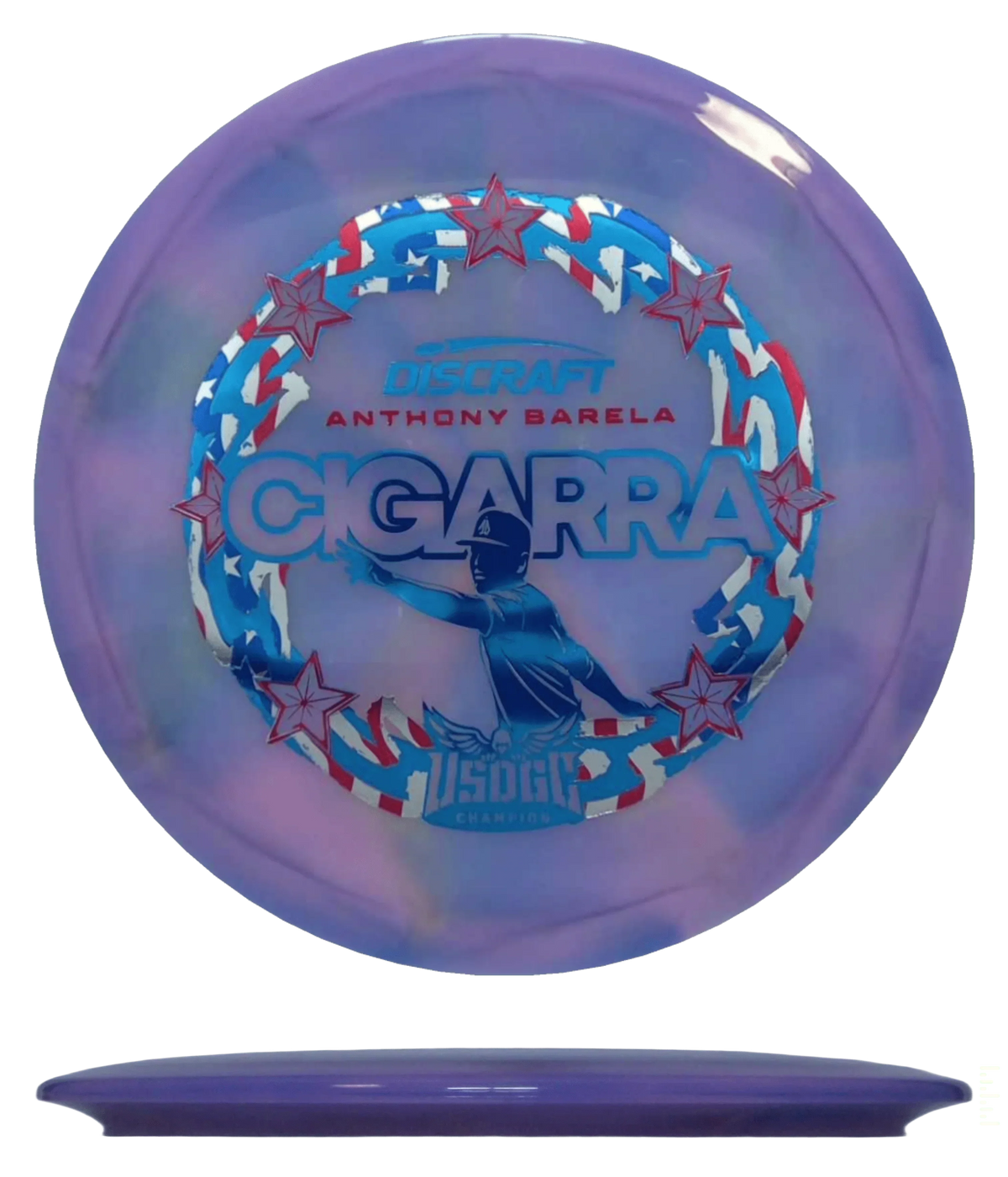 Discraft Cigarra - Z Swirl - Anthony Barela USDGC Champion Edition / 171g - Blue Lavender Swirl (Blue/Flag/Red Foil) - Skyline Disc Golf