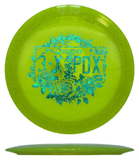 164 - 66g - Dirty Lime (Blue Shamrocks) CryZtal Sparkle - 3x PDX Champion Discraft Drive - Skyline Disc Golf