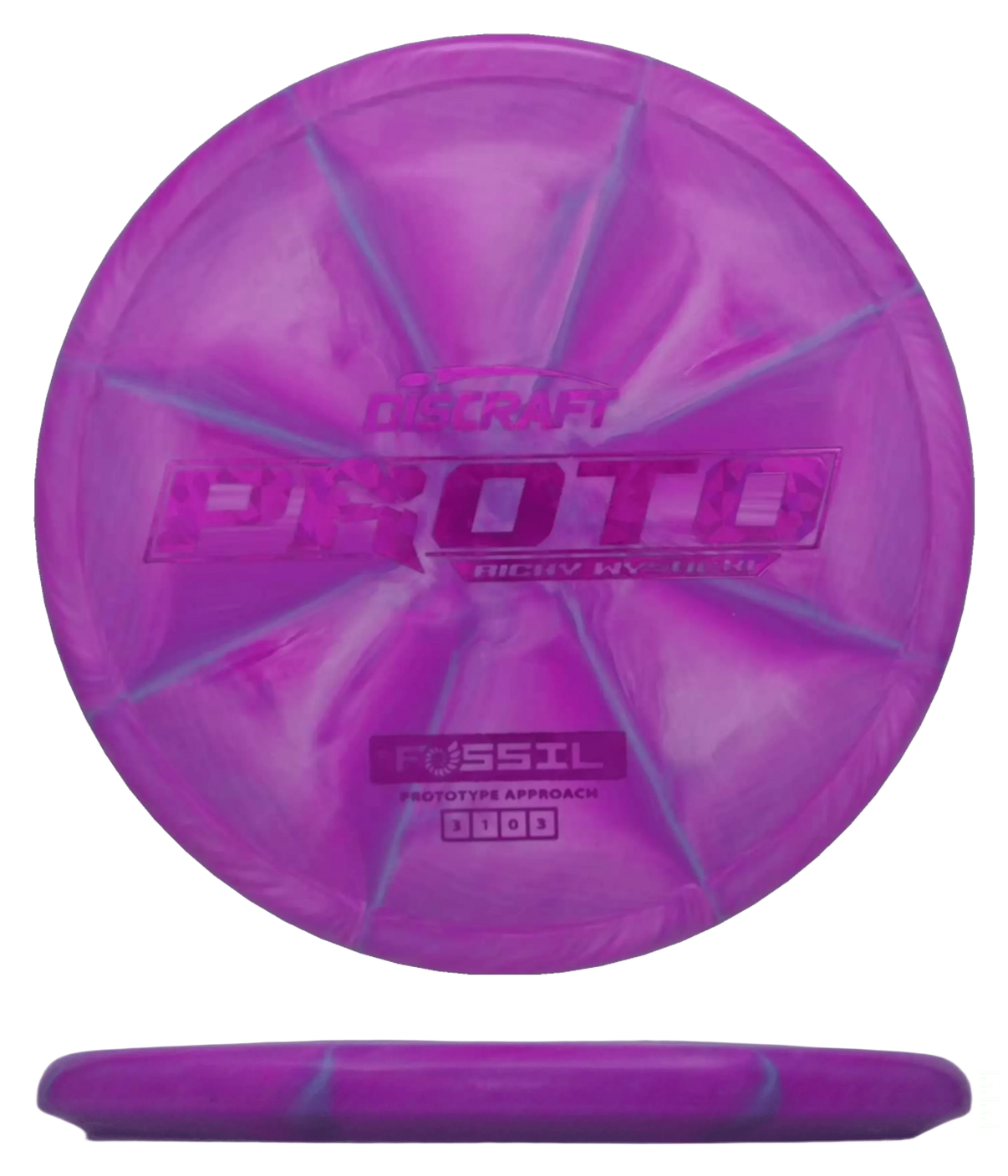 173 - 74g - Hot Magenta Burst (Magenta Shatter) Proto Swirl Putter Line Discraft Fossil - Skyline Disc Golf