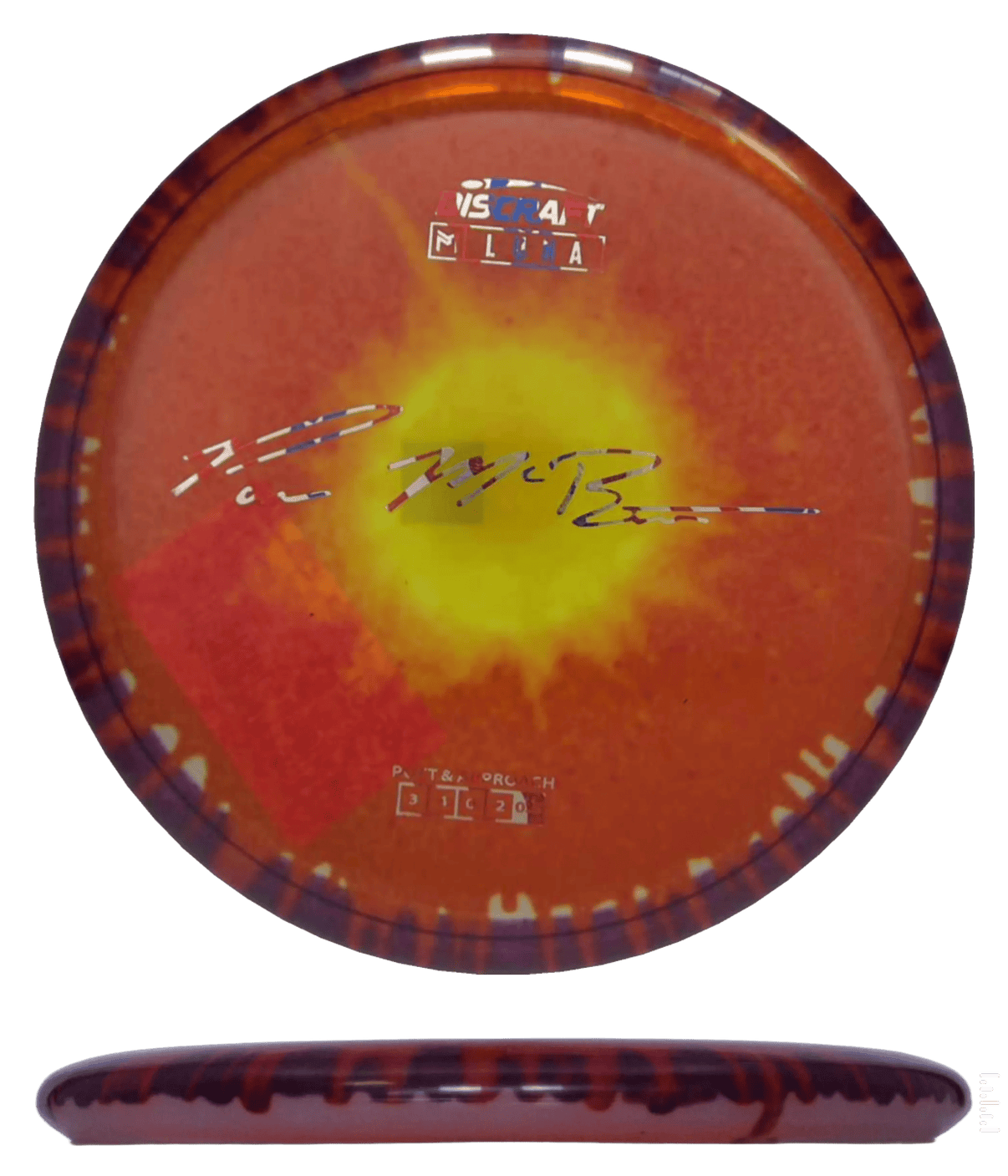 Unstamped - Yellow/Red Burst w/ Purple Rim (Flag Foil) Fly Dye Z Discraft Luna - Skyline Disc Golf