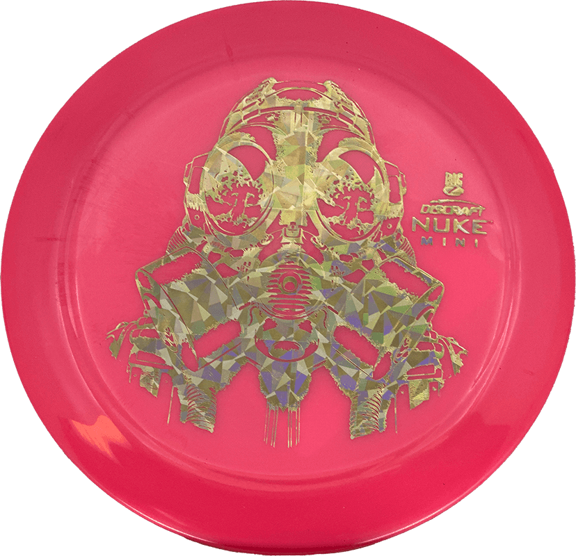 Red - ish Pink (Gold Shatter) Nuke Discraft Oversize Mini - Skyline Disc Golf