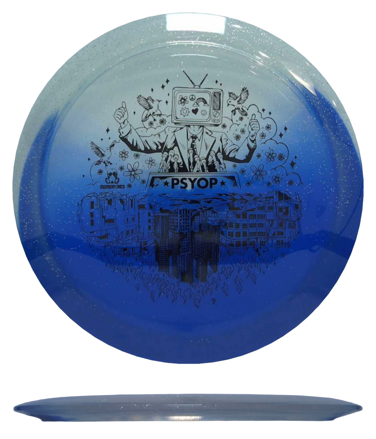 Doomsday Discs Psyop - Retina / 175g - Clear/Blue Glitter (Black) *004* - Skyline Disc Golf