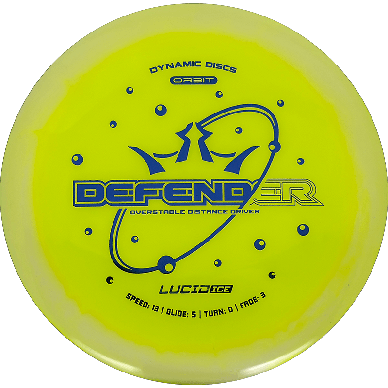 Dynamic Discs Defender Dynamic Discs Defender - Lucid Ice Orbit / 174g - Yellow (Blue) - Skyline Disc Golf