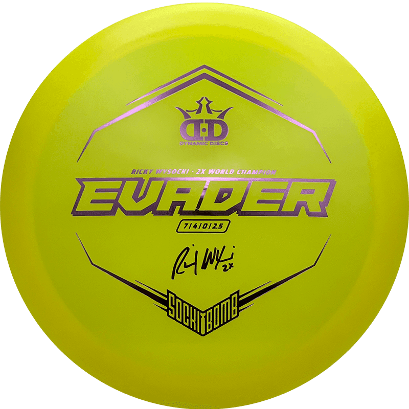 Dynamic Discs Sockibomb Evader Dynamic Discs Sockibomb Evader - Lucid / 175g - Yellow (Lavender Foil) - Skyline Disc Golf