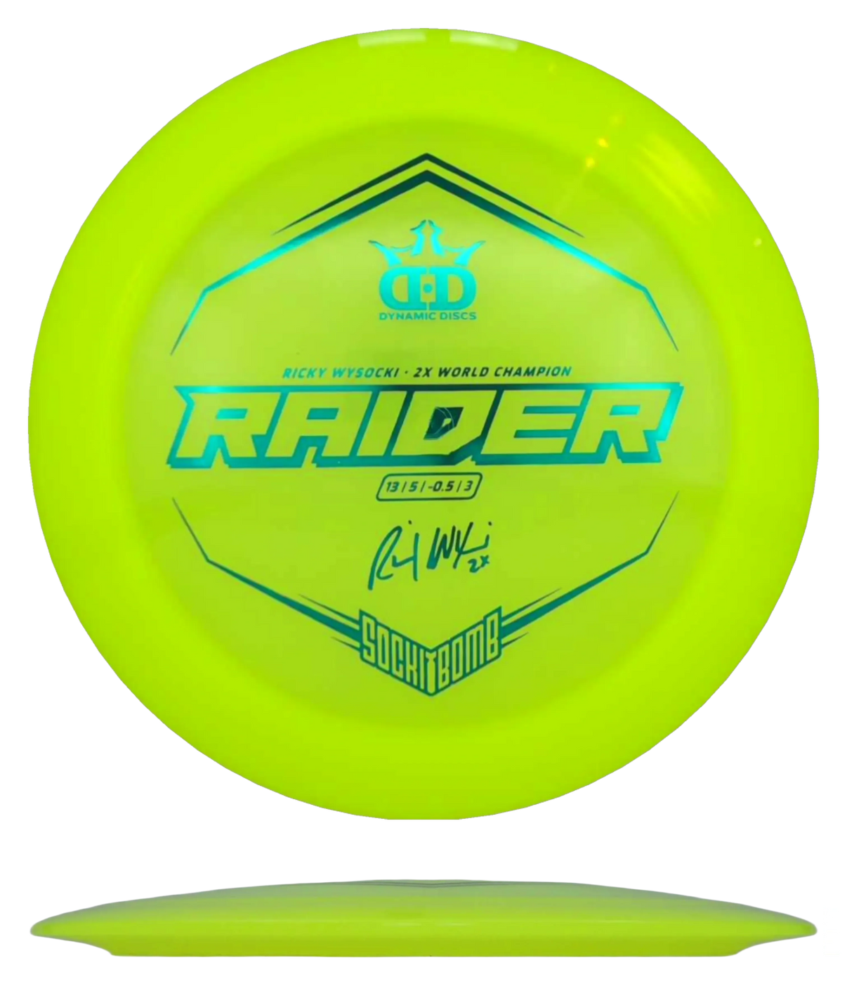 Dynamic Discs Sockibomb Raider - Lucid / 176g - Yellow (Blue Green Foil) - Skyline Disc Golf