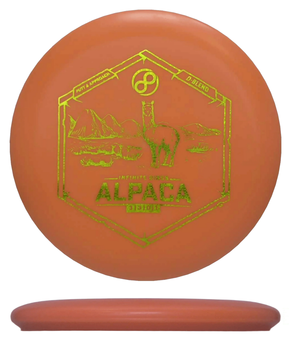 Infinite Discs Alpaca - D-Blend / 173-75g - Orange (Yellow Gold Disco) - Skyline Disc Golf