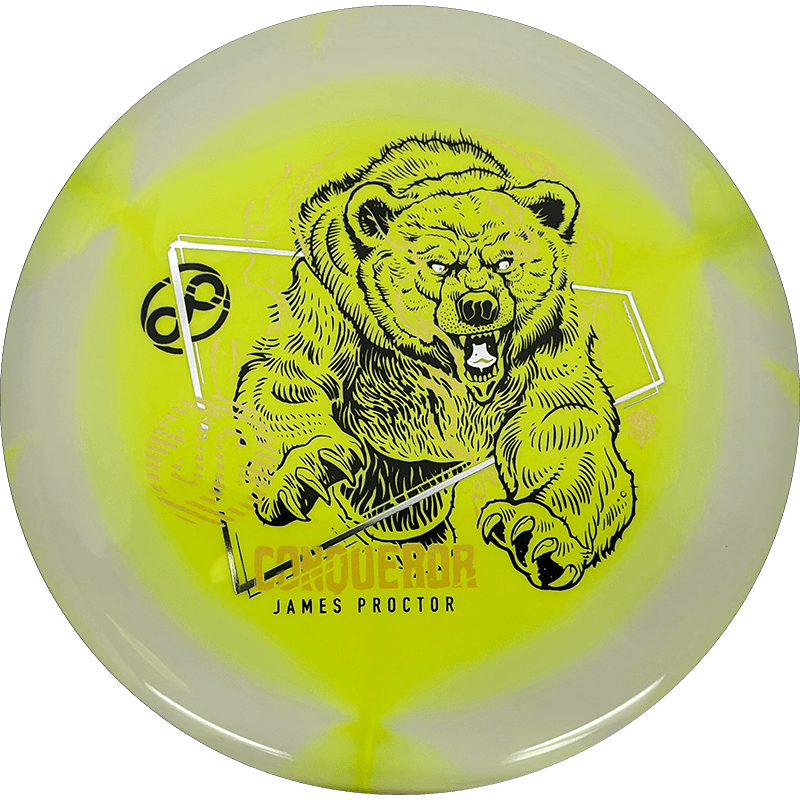 Infinite Discs Conqueror Infinite Discs Conqueror - Halo S-Blend - James Proctor Team Series / 172g - Yellow w/ White Rim (Black/Silver/Gold) - Skyline Disc Golf