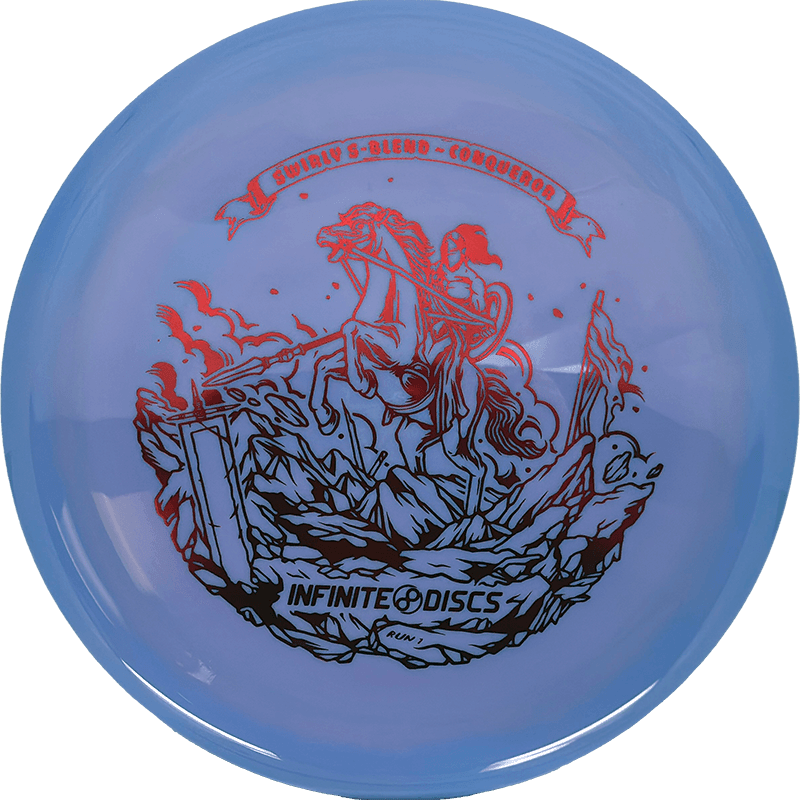 Infinite Discs Conqueror - Swirly S-Blend / 173-75g - Light Blue/Lavender Swirl (Red Foil) - Skyline Disc Golf