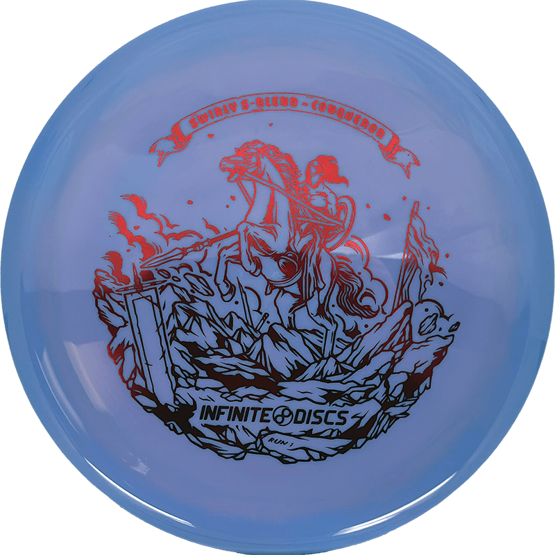 Infinite Discs Conqueror Infinite Discs Conqueror - Swirly S-Blend / 173-75g - Light Blue/Lavender Swirl (Red Foil) - Skyline Disc Golf