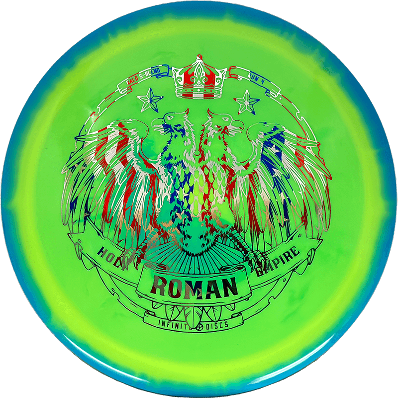 Infinite Discs Roman Infinite Discs Roman - Halo S-Blend / 170g - Chartreuse w/ Teal Rim (Flag Foil) - Skyline Disc Golf