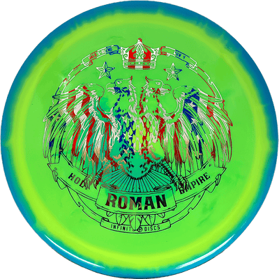 Infinite Discs Roman Infinite Discs Roman - Halo S-Blend / 170g - Chartreuse w/ Teal Rim (Flag Foil) - Skyline Disc Golf