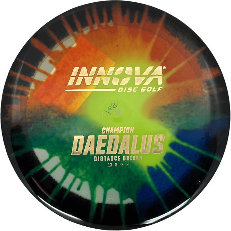 Innova Daedalus Innova Daedalus - I-Dye Champion / 168g - Yellow/Green/Blue/Orange Splatter w/ Black Rim (Gold) - Skyline Disc Golf