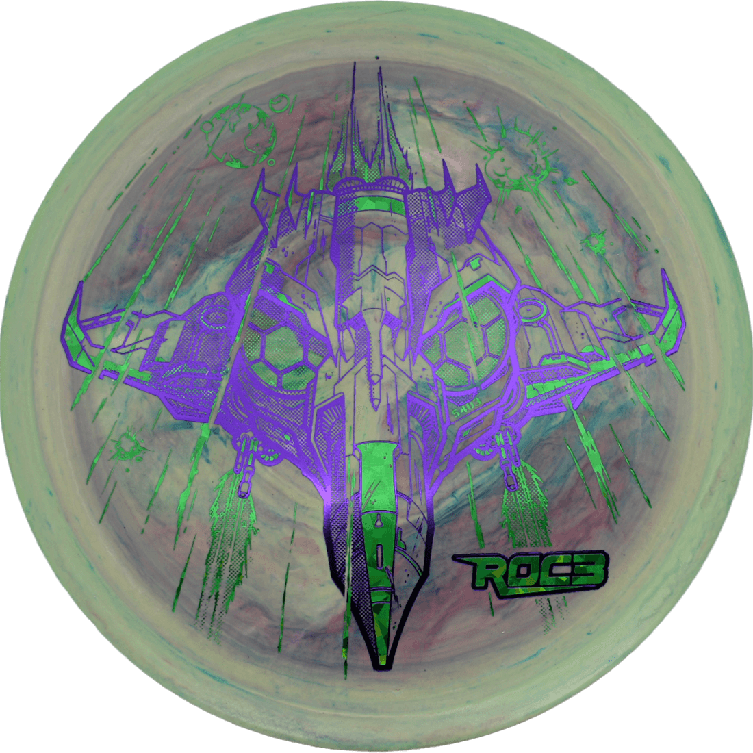 Innova Roc3 Innova Roc3 - Galactic XT / 162g - Lime/Mauve Swirl (Purple/Green Shatter) - Skyline Disc Golf