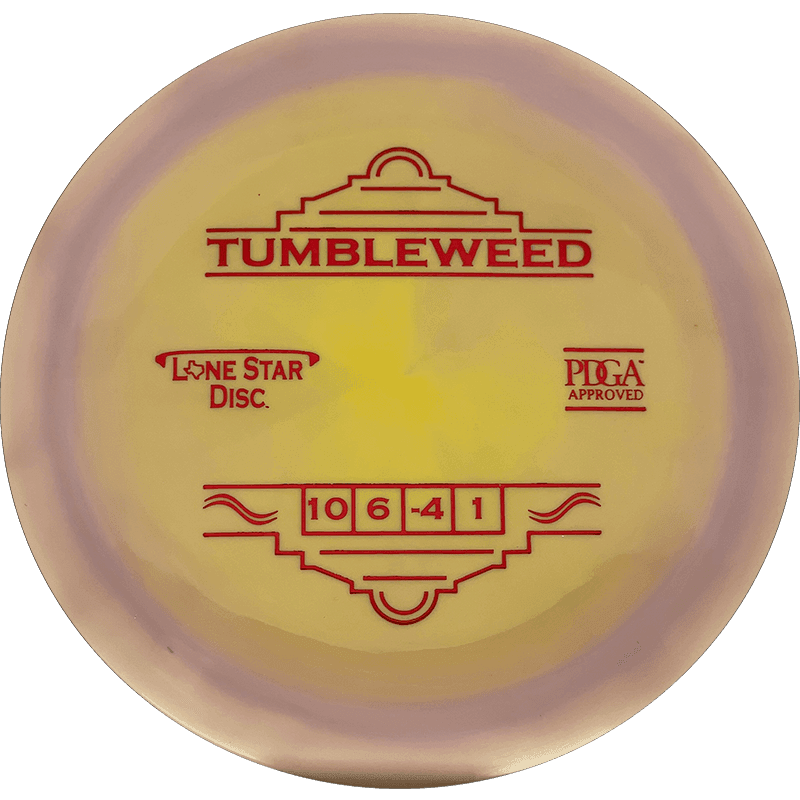 174g - Yellow Lavender Swirl (Red Foil) Bravo Lone Star Discs Tumbleweed - Skyline Disc Golf