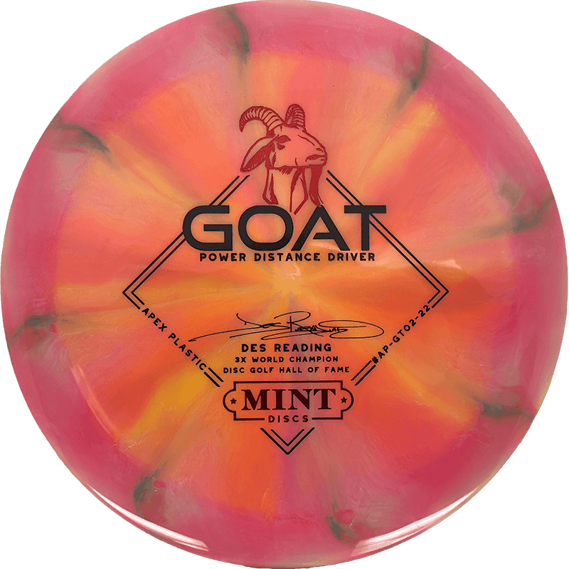 174g - Pink/Melon/Green Burst (Black/Red - Des Reading) Swirl Apex Mint Discs Goat - Skyline Disc Golf