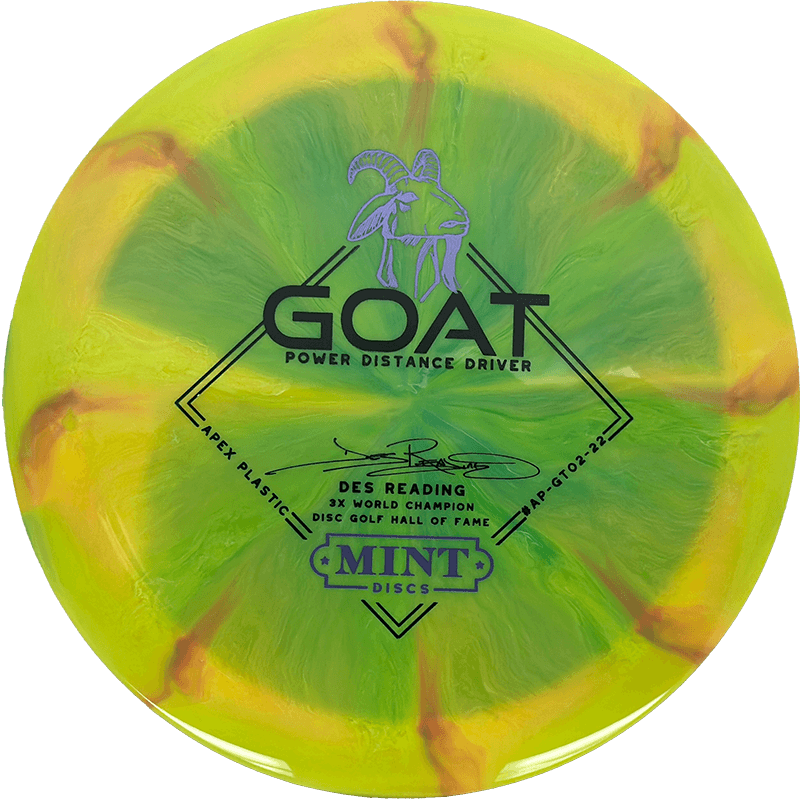 Mint Discs Goat Mint Discs Goat - Swirl Apex / 172g - Banana/Orange/Green Burst (Black/Lavender - Des Reading) - Skyline Disc Golf