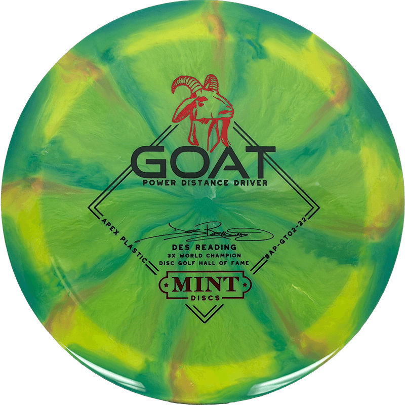 Mint Discs Goat Mint Discs Goat - Swirl Apex / 174g - Green/Yellow Burst (Black/Red - Des Reading) - Skyline Disc Golf