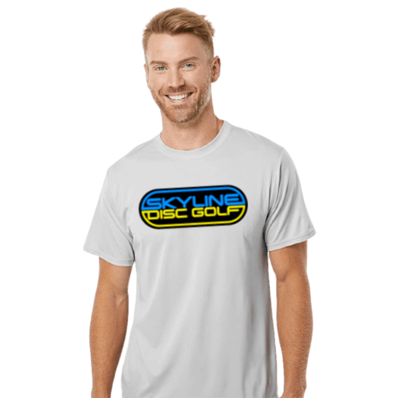 Skyline Disc Golf Neon Tee - Moisture Wicking / Silver / S