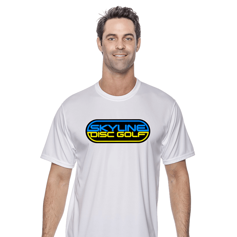 Skyline Disc Golf Neon Tee - Moisture Wicking / White / S