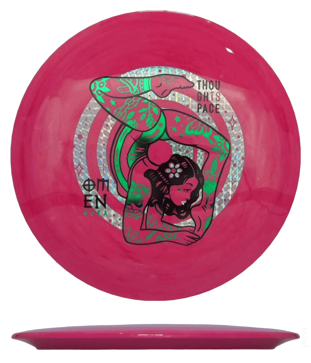 168g - Pastel Red Swirl (Green/Chrome) Aura Thought Space Omen - Skyline Disc Golf
