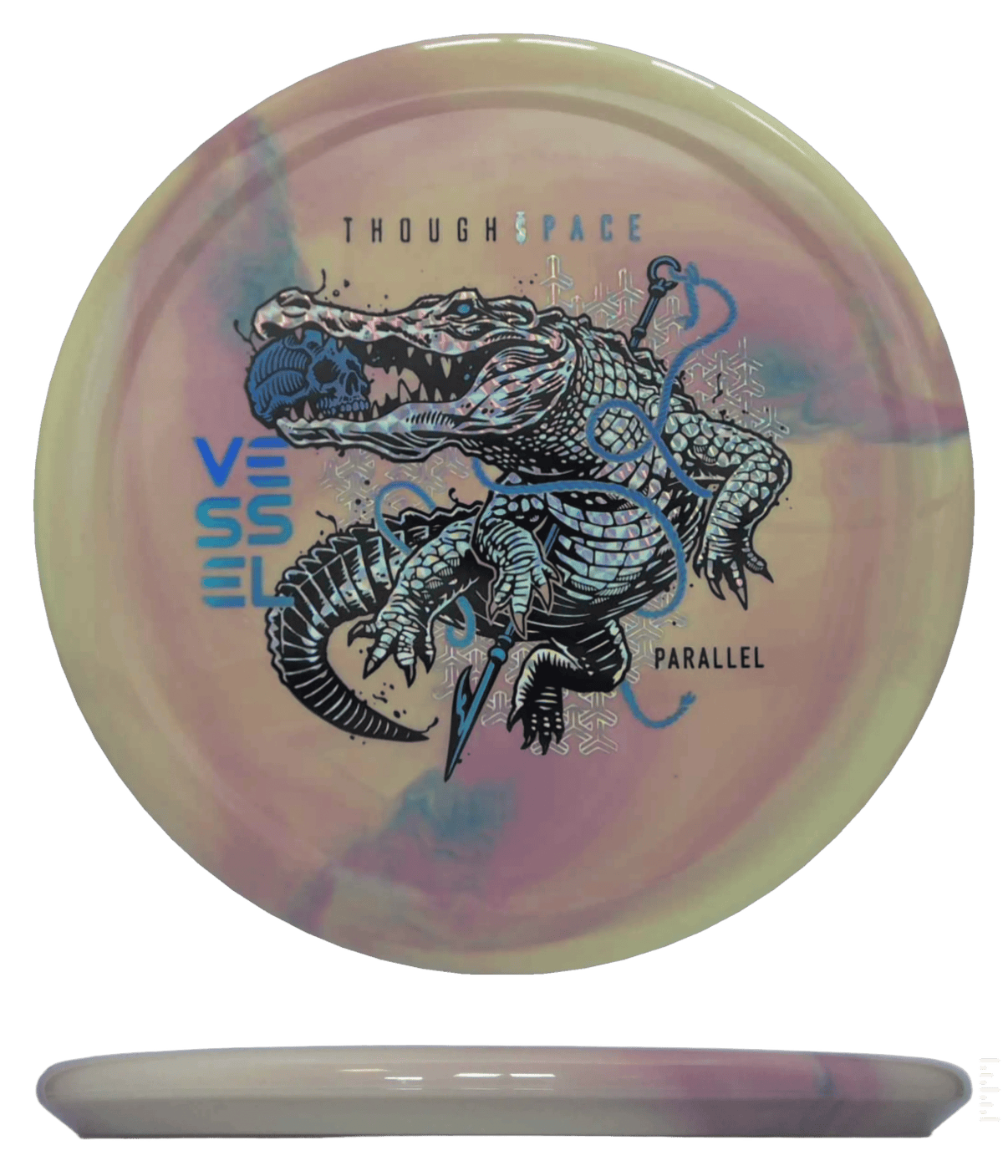 171g - Sand/Blush Swirl (Chrome/Blue Chrome) Parallel Thought Space Vessel - Skyline Disc Golf